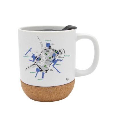 China 14OZ Sustainable Cork Base Ceramic Mug With Plastic Lid And Custom Logo for sale