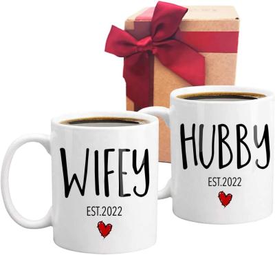 China Hot-selling Creative Wife And Husband Viable Couple Coffee Mugs Mug Can Shape Ceramic Mug Set For Valentine Gift for sale