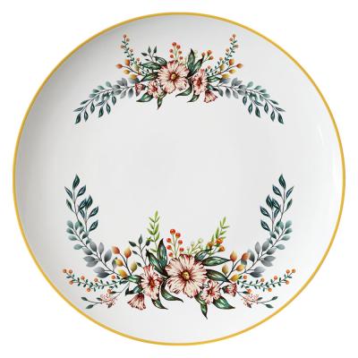 China Sustainable New Arrival Bone China Flower Design Trivets Ceramic Wedding Charger Dishes With Gold Rim for sale