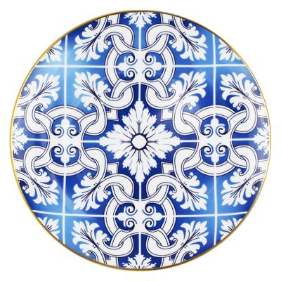 China JC Mosaic Gold Bone China Viable Gold JC Luxury Rim Charger Dish Blue Wedding Charger Plates Wholesale for sale