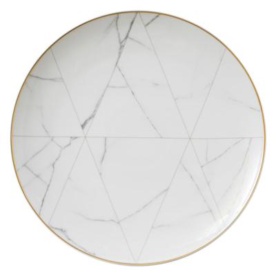 China JC Porcelain Viable Gold Fine Rim Ceramic Dishes Round Luxury Marble Dinner Plate for sale