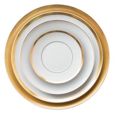 China Sustainable JC Dubai Vintage Gold Rim Dinnerware Sets Banquet Bone China Royal Dinner Serving Sets For Catering for sale