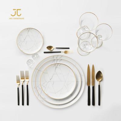 China JC Disposable Luxury Marble Porcelain Dinnerware Sets Ceramic Dinnerware Set Dinnerware for sale