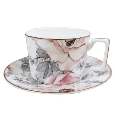 China Viable Wholesale New Product Bone China Coffee Cup And Saucer Gold Rim High Quality Ceramic Wedding for sale