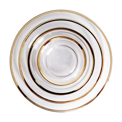 China Cheap JC Opal Glass Gold Rim Dinner Set Wedding Disposable Restaurant Tableware for sale