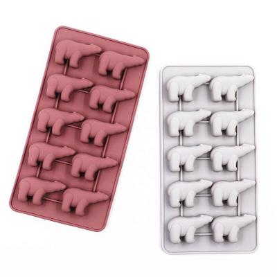 China Factory wholesale 10 grids food grade silicone polar bear stocked ice trays, homemade ice cubes, convenient and hygienic for sale