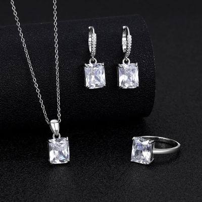 China Other Quality Square Zircon Jewelry Set Luxury 925 Sterling Silver Pendant Ring Women's Fashion Jewelry Party Wedding Gift for sale