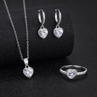 China Other Wholesale 925 sterling silver women's high-end jewelry setsheart-shaped zircon earringswedding rings necklaces fashion sets for sale