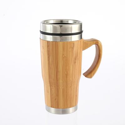 China Sustainable Hot Selling Reusable Natural Wooden Travel Insulation Coffee Mug Stainless Steel Natural Bamboo Cups With Handle And Lid for sale