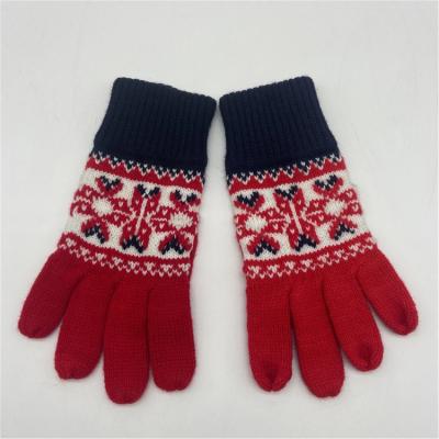 China Simple Hot Sale Winter Knitted Gloves Cheap Price Acrylic Knit Glove Stripe Jacquard Pattern Custom Logo for sale