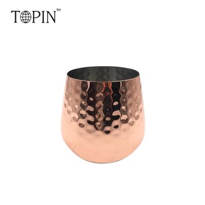 China Viable High Quality Hammered Stainless Steel Mule Cup Glass Wine Rose Gold Plated for sale