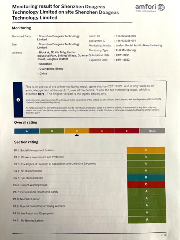 BSCI - Shenzhen Doageas Technology Co., Ltd.