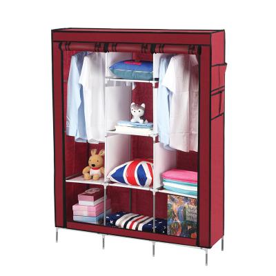 China Modern No-Woven Canvas Cover with 6 Storage Shelves 2 Hanging Sections and 4 Pocket Side Wardrobe Closet Clothes Organizer for sale