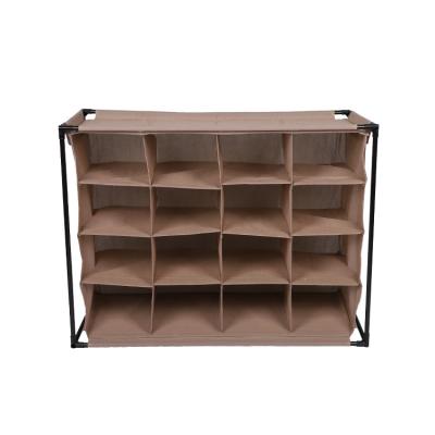 China Modern 4 Tier 16 Pair Hanging Shoe Rack Cubby Shelf Organizer Non Woven Polyester Fabric Portable And Durable for sale