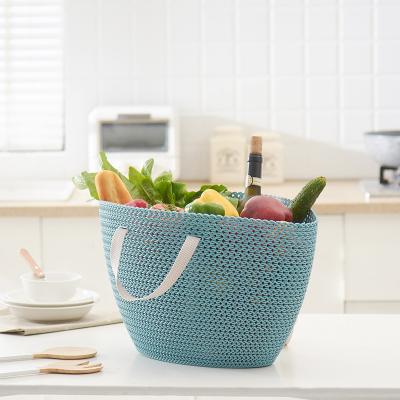 China Viable New Product Rattan Design Plastic Shopping Basket Bag for sale