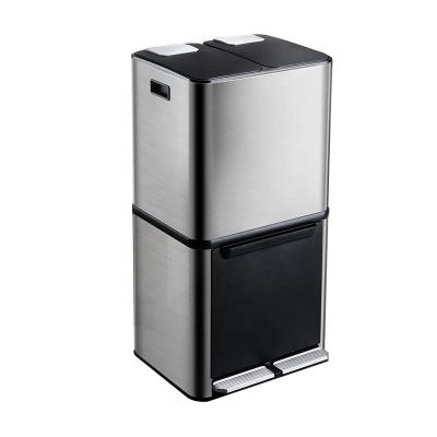 China Pressing Type Dry Wet Bin Household Size Sorting Kitchen Double Three Barrel Stainless Steel Recycling for sale