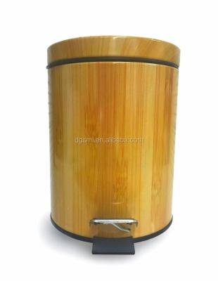 China China Sustainable Supplier Small Bamboo Pattern Liner Pedal Bin For Bathroom for sale