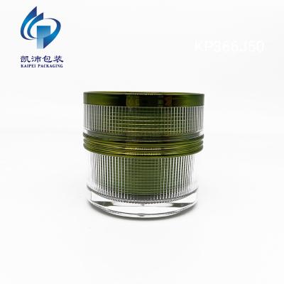 China 50g Cosmetic Clear Plastic Cosmetic Cream Jar With Green Screw Lid For Acrylic Powder Jars Nail Dip KP366J50 for sale