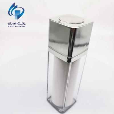 China Wholesale Cosmetic 30ml Silver Cosmetic Lotion Twist Up Square Airless Bottle KP131A30 for sale