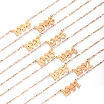 China 18k Gold Stainless Steel Necklace Personalized Old English Arabic Year Number Pendant Necklace for sale