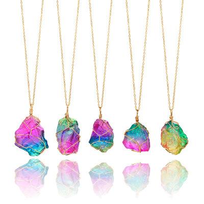 China 2021 new arrival fashion wholesale Natural stone colorful crystal stone necklace for sale