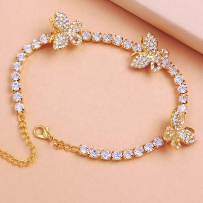 China Fashion Design Elegant Anklet Bridal Tennis Cuban Butterfly Cuban Anklet Women Jewelry for sale