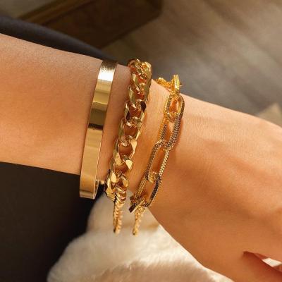 China Hip Hop Punk Bangle Bracelet Female Simple Wild Metal Chain Set Bracelet for sale