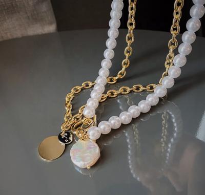 China Hot Sale Double Clavicle Gold Necklace Chain Choker Baroque Pearl Necklace for sale