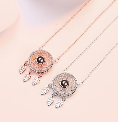 China New Fashion Memory dream catcher collarbone chain 100 languages I love you Necklace for sale