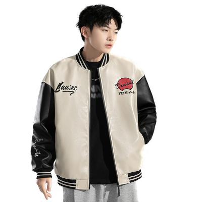 China Autumn Man College Plus Size Breathable High Quality White Leather Jacket Street Wear Spring Baseball Jacket For Men for sale