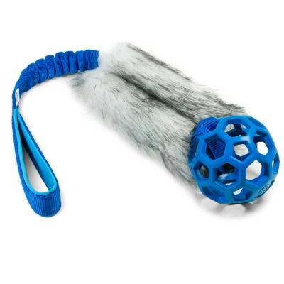 China Sustainable SILVER Faux Fur Dog Toy With BUNGEE Roller And Pet Dog Toys for sale