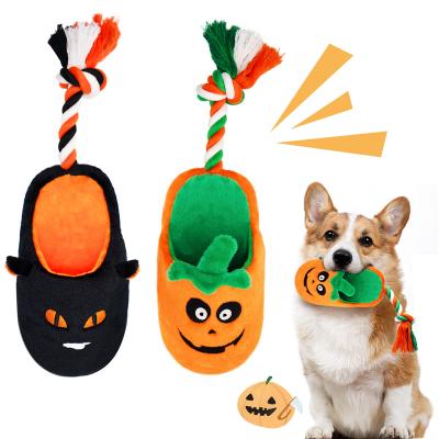 China Halloween Viable Dog Toys Plush 2 Pack Slipper Plush Dog Toys with Squeaker and Crinkle Tug Dog Rope Toys Teething Interactive Cleaning for sale