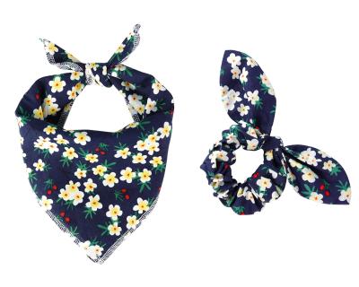 China Viable Dog Bandanas and Matching Scrunchie Set Flower Dog Scarf Bibs with Bow Scrunchie for Dogs Owner and Puppies Small Pet for sale