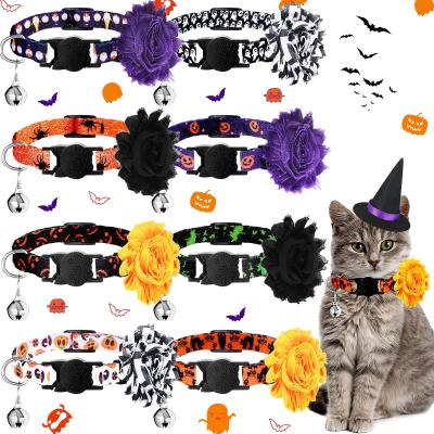 China Padded 8 Pieces Halloween8 Pieces Halloween Cat Collar Breakaway Cat Collar with Bell and Flower Detachable Charm Adjustable Pet Hallow for sale