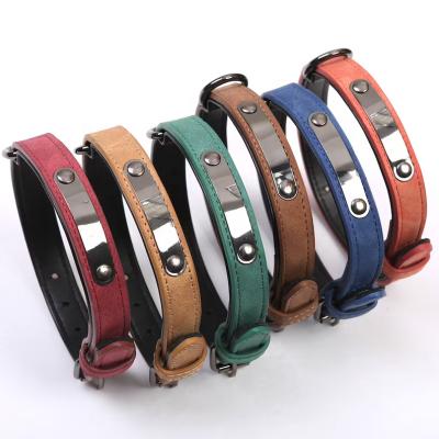 China Padded 2021 Soft Leather Custom Dog Collars With Engraved Name Plate Pet ID Collar for sale