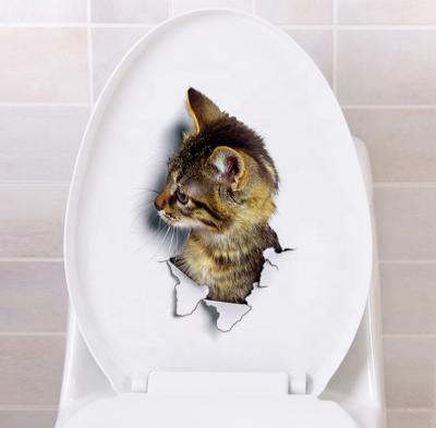 China Waterproof+Eco-friendly Custom Cat 3d Wall Decoration Toilet Bowl Cover Toilet Sticker Broken Wall Sticker for sale