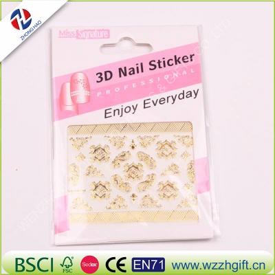 China Safe and Non-toxic Nail Art Decoration Nail Decal, Creative Beauty Gold 3D Nail Stickers New, Mix Designs Flowers Metallic Plastic for sale