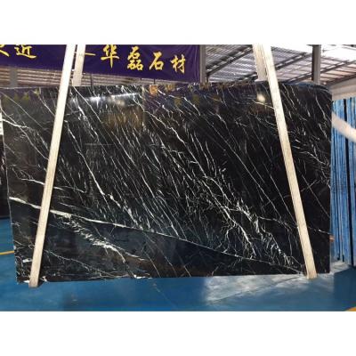 China Chinese Nero Portoro Marquina Slab Floor Tile Marble Modern Stone Porcelain And Black Marble Prices Black With White Vein for sale