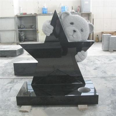 China Modern Monument Black Teddy Bear Star Black Impala Design Granite Pet Child Headstone Marker Stone Headstone for sale