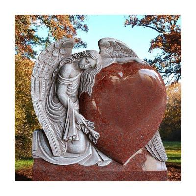 China China Angel Headstone Grave Stone Marker Modern Multicolor Red Granite Granite Headstone With Hand for sale