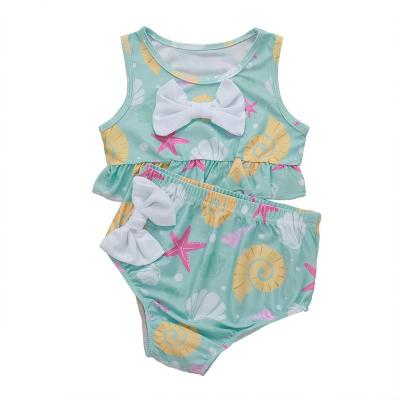 China Other Wholesale High Quality Summer Cartoon Babies Shell Print Bow Swimsuit Suit For Baby Kids for sale