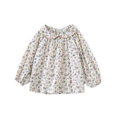 China Floral Babies Anti-Shrink Long Sleeves Latest Lovely Cotton Shirt Flower Printed Korean Style Babies Top for sale