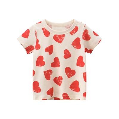 China Newest Summer Anti-Shrink Wholesale Babies Red Heart Printed Shirt Cute Kids Round Collar Blouse Kids Top for sale