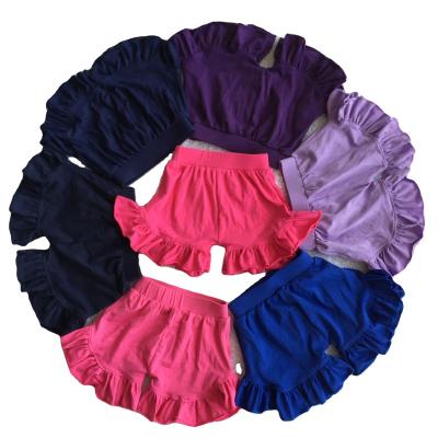 China Solid Color Fade Proof Wholesale Baby Girls Pure Cotton Ruffle Shorts Accept Logo Printing Baby Clothes Custom Made for sale