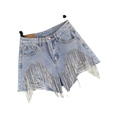 China Anti-wrinkle summer new high waist slimming tassel chain shorts girls shorts plus size women's shorts for sale