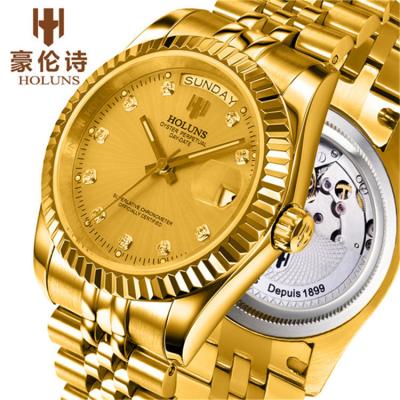 China New Gold Top Brand New Waterproof Automatic Mechanical Sports Watch HLS001 Day/Date 2022 Holuns Business Luxury Men for sale