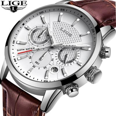 China 2020 New Automatic Date Men's Watches LIGE Top Brand Leather Chronograph Waterproof Sports Quartz Watch For Men Relogio Masculino for sale