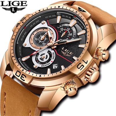 China Top Brand Automatic Date Mens Watches LIGE Brown Quartz Clock Luxury Leather Male Sports Waterproof Mens Watch Gift Gold Watch Relogio Masculino for sale