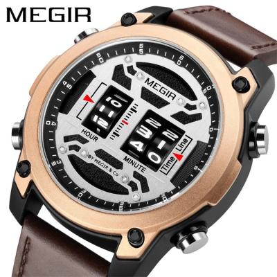 China New MEGIR 2142 Fashion Leather Waterproof Men Watches Chronograph Male Army Military Wristwatch Men Synchronize For Gift for sale