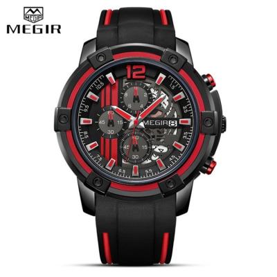 China MEGIR Chronograph Men's 2097 Sport Watches With Big Dial Silicone Band Military Quartz Watch Men To Synchronize High Quality for sale